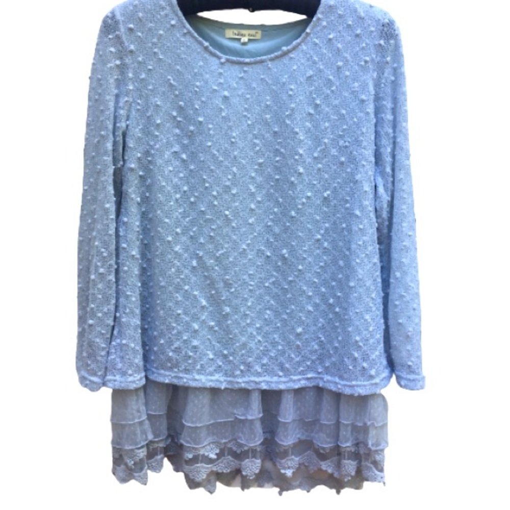 Indigo Soul Lace Tunic Top EUC Size L Blue